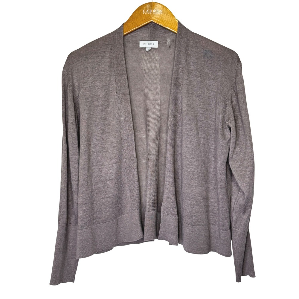 Kinross‎ Open Front Linen Crop Cardigan Medium Taupe